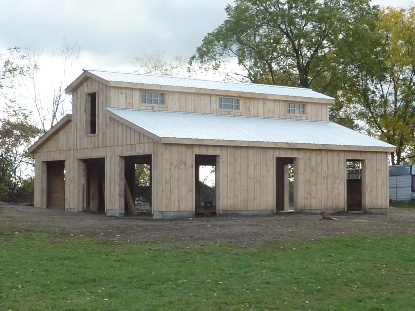 Construction of triple car garage side view
