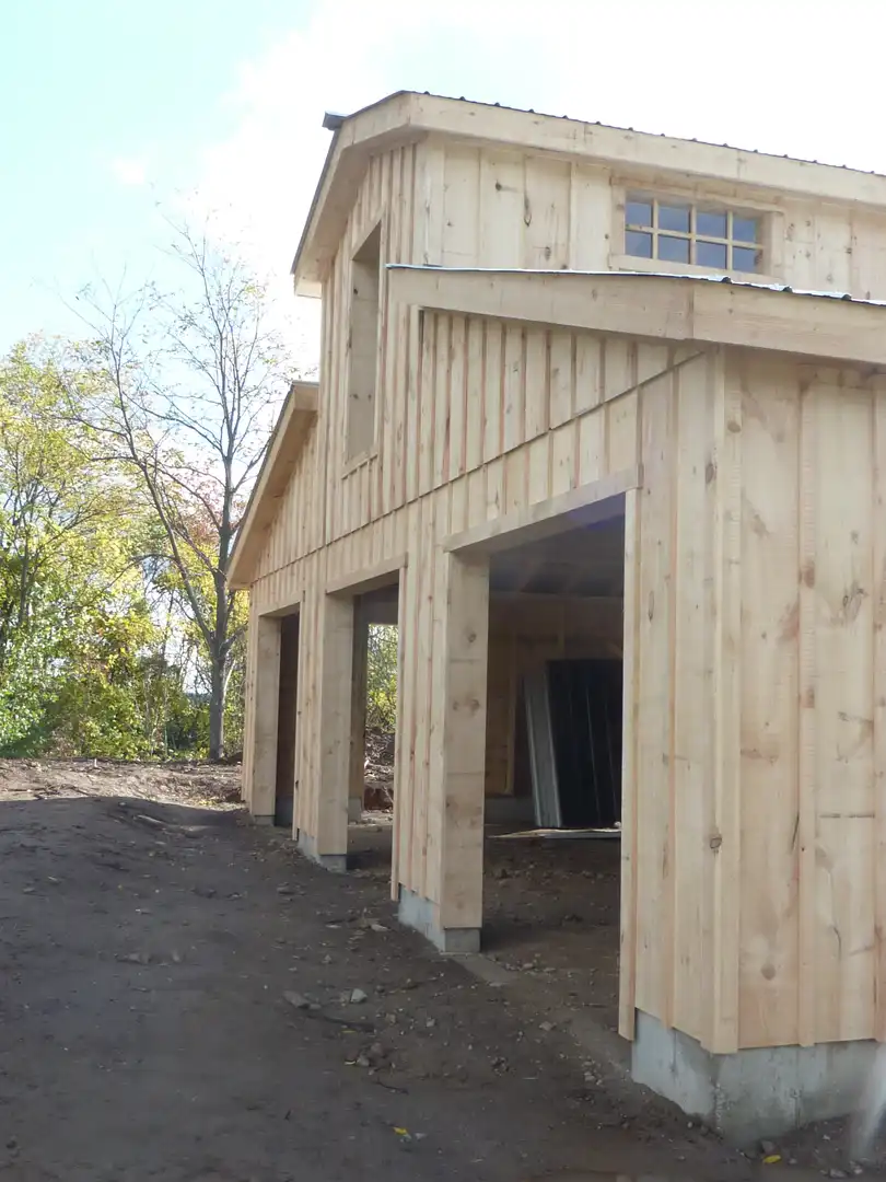 Construction of triple car garage close up of doors